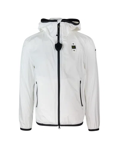 Blauer Men's Hooded Zip Front Windbreaker Jacket In Bianco Ottico