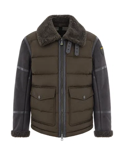 Blauer Men's Puffer Coat With Faux Shearling Trim In Marrone Scuro