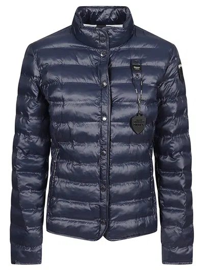 Blauer Moon Light Blue Puffer Jacket With Stand-up Collar And Zippered Pockets In Gray
