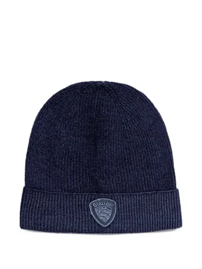 Blauer Oliver Logo-patch Ribbed-knit Beanie Hat In Blue