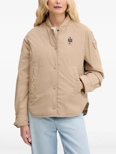 Blauer Olivia Logo-patch Button-up Bomber Jacket In Neutral