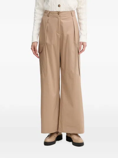 Blauer Pleated Cargo Palazzo Pants In Brown