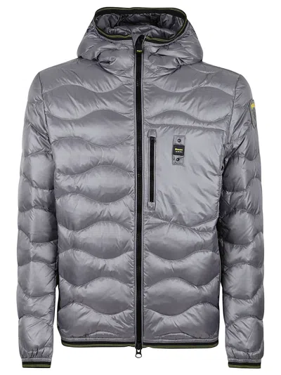 Blauer Pocket Zip Quilted Jacket In Grey