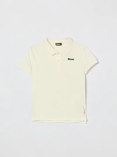 Blauer Kids' Tシャツ  ボーイ カラー イエロークリーム In White