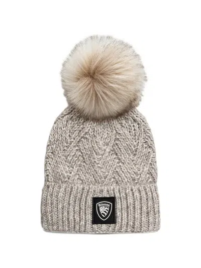 Blauer Pom-pom Cable-knit Beanie Hat In Gray