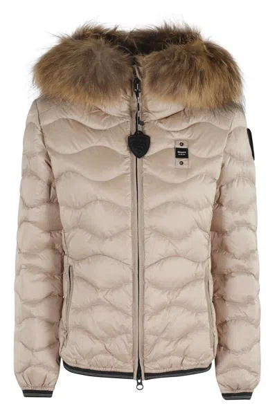 BLAUER QUILTED BEIGE ALDIE JACKET WITH PLUSH FUR TRIM