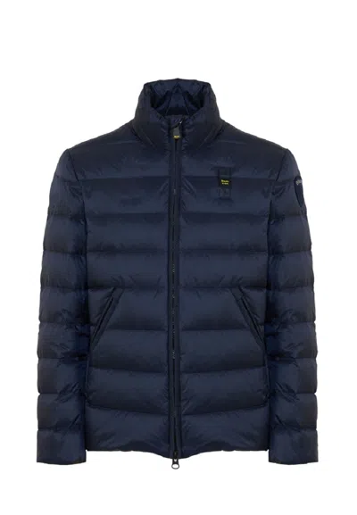 Blauer Quilted Down Jacket With Fixed Hood For Men In Blue