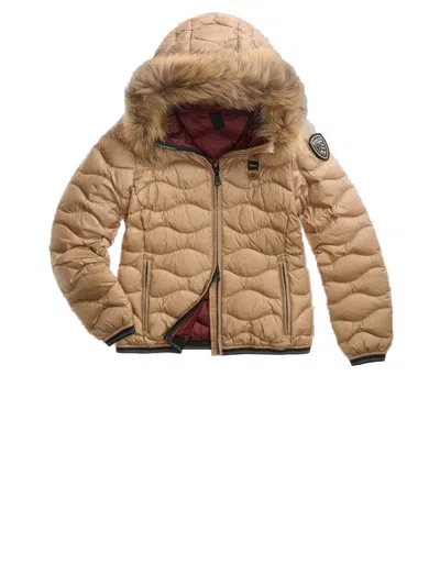 Blauer Quilted Fur-trimmed Hooded Down Jacket In Brown
