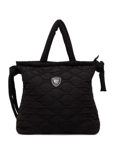 Blauer Quilted Logo-patch Tote Bag In Black