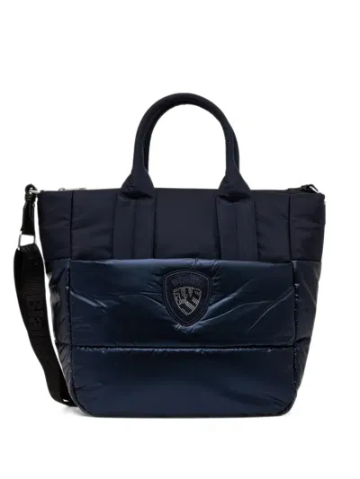 Blauer Quilted Logo-patch Tote Bag In Blue