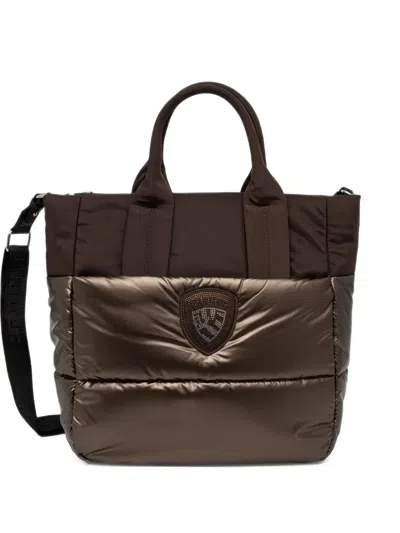 Blauer Quilted Logo-patch Tote Bag In Brown