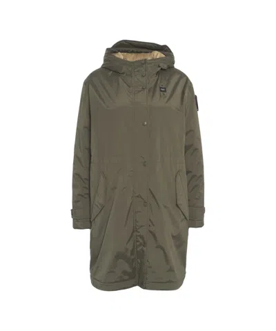 Blauer Quilted Olive Green Parka With Protective Hood And Adjustable Details