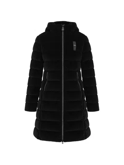 Blauer Quilted Velvet-effect Coat In Black