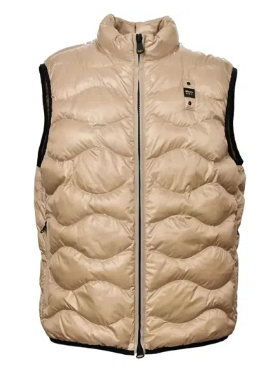 Blauer Quilted Wave-pattern Gilet In Neutral