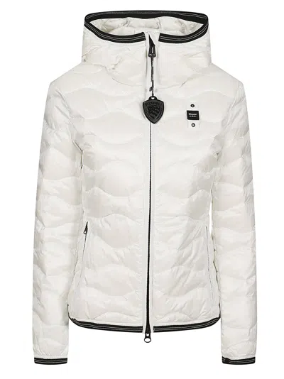 Blauer Quilted White Puffer Coat With Fixed Hood And Zippered Pockets