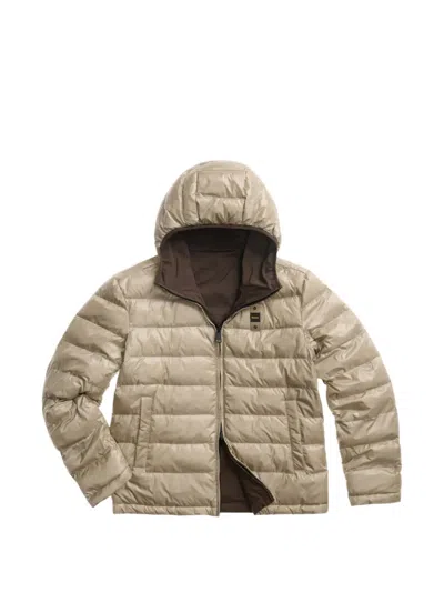 Blauer Reversible Logo-patch Hooded Jacket In Neutral