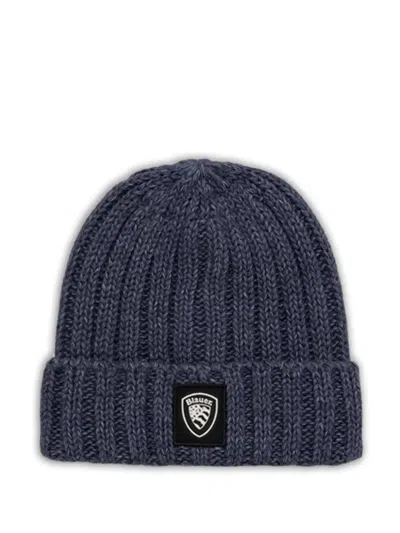 Blauer Ribbed Logo-patch Beanie Hat In Blue