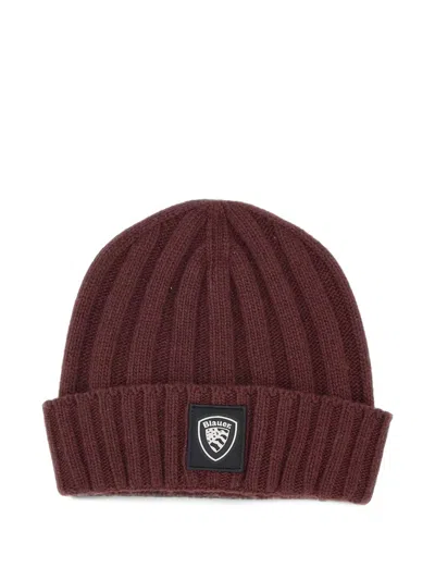 Blauer Ribbed-knit Beanie Hat In Red
