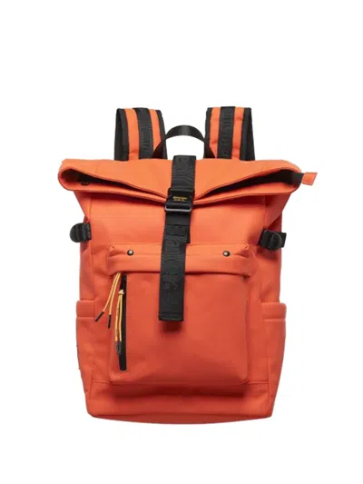 Blauer Roll-top Buckled Backpack In Orange