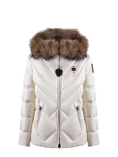 Blauer Satin Nylon Down Jacket In Bianco Latte