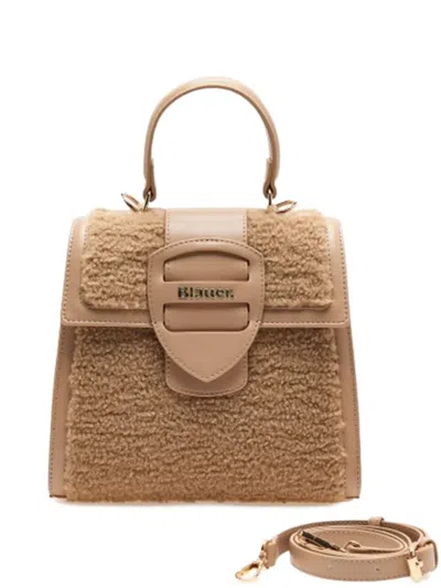 Blauer Shearling Leather Satchel In Neutral