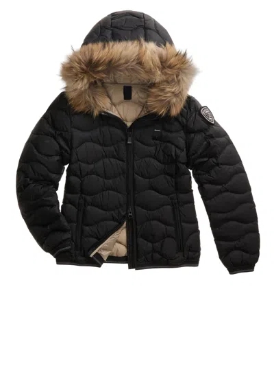 Blauer Short Quilted Faux Fur Trim Fitted Jacket In Black