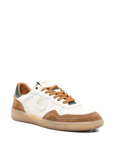 Blauer Suede-panelled Leather Sneakers In White