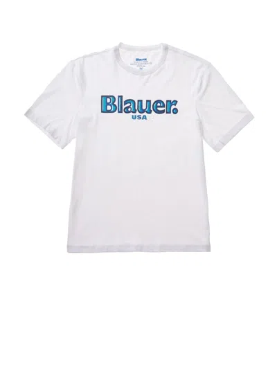 Blauer Logo-print Cotton T-shirt In Bianco Ottico
