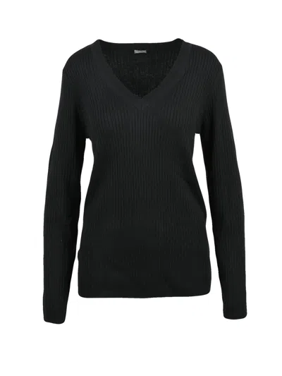 Blauer V-neck Ribbed Underlayer With Warm Texture In Black