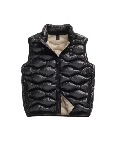 Blauer Water-repellent Puffer Vest With Subtle Check Pattern In Black