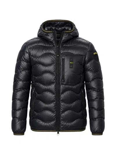 Blauer Wave Quilted Hooded Jacket In Black