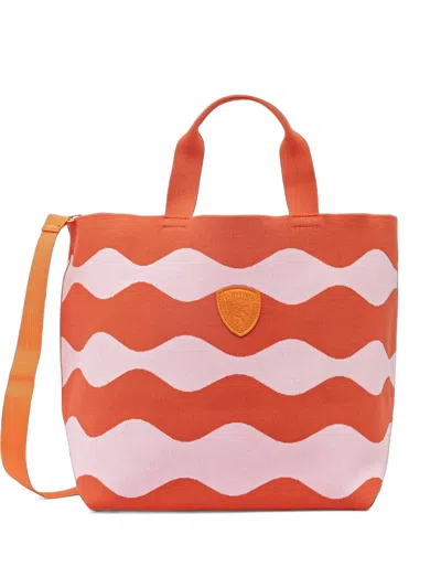 Blauer Wave-pattern Logo-patch Tote Bag In Orange