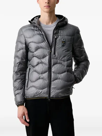 Blauer Wave-quilted Hooded Jacket In Gray