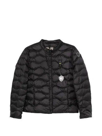 Blauer Wave-quilted Press-stud Jacket In Black