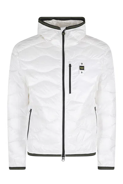 Blauer White Wave Quilted Hooded Elastic Trim Polyester Down Jacket In Multi