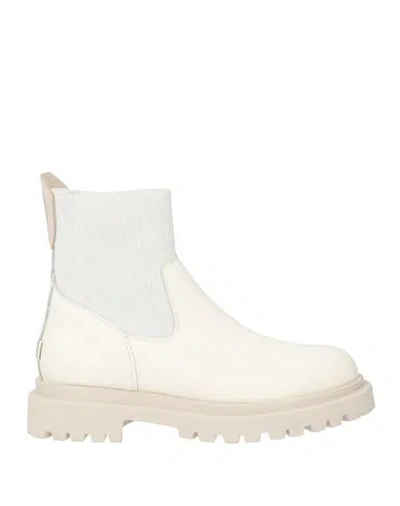 Blauer . Woman Ankle Boots Ivory Size 7.5 Leather, Textile Fibers In Neutral