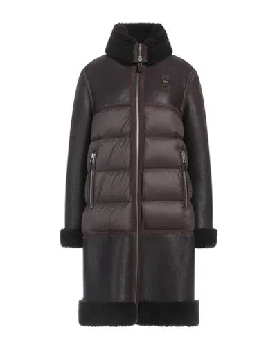 Blauer Woman Puffer Brown Size M Leather, Polyamide, Shearling