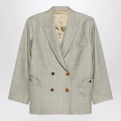 Blazã© Milano Double-breasted Beige Blazer With Pink Check Pattern Women In Gray