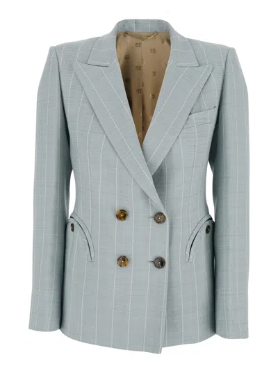 Blazé Milano Blaze Milano After You Double-breasted Blazer With Peak Revers And Striped Motif In Viscose Blend In Blue