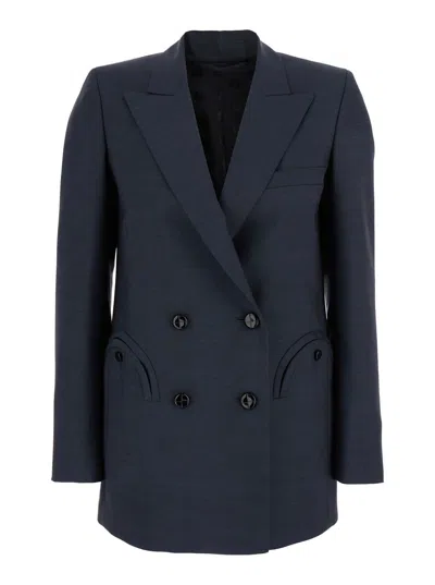 Blazé Milano Aile Blue Double-breasted Jacket With Peak Revers In Wool Blend Woman