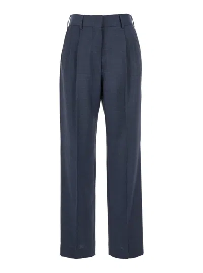Blazé Milano 'aile' Blue Pants With Belt Loops And Box-pleated Details