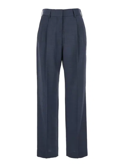 Blazé Milano 'aile' Blue Pants With Belt Loops And Box-pleated Details