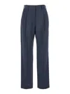 Blazé Milano 'aile' Blue Pants With Belt Loops And Box-pleated Details In Wool Blend Woman