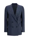 Blazé Milano Aile Blue Double-breasted Jacket With Peak Revers In Wool Blend Woman In Navy