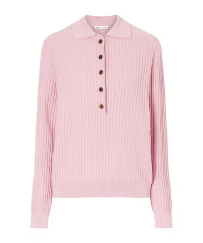 Blazé Milano Alegria Cable Knit Polo Collar Sweater In Pink