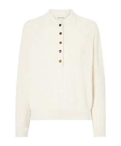 Blazé Milano Alegria Cable Knit Polo Collar Sweater In White