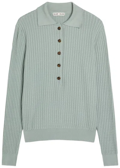 Blazé Milano Blaze Milano Alegria Cable-knit Silk-blend Polo Top In Green