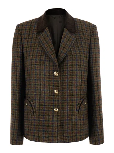 Blazé Milano Blaze Milano Amandira Single-breasted Wool Jacket With Notched Revers And All-over Check Motif For W In Green