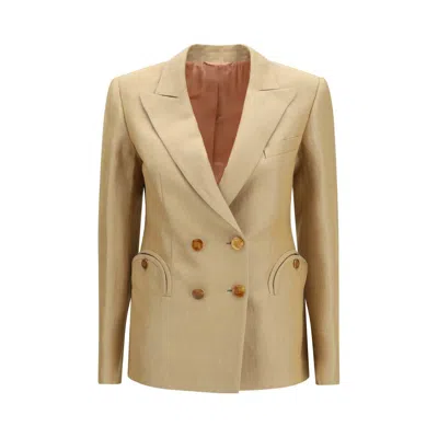 Blazé Milano Beige Linen Blazer In Brown