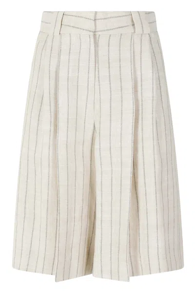 Blazé Milano Beige Serene Husul Striped Smiley-detail Linen-blend Shorts In Multi